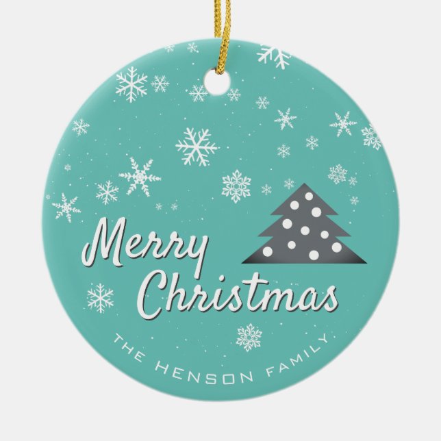 Modern Merry Christmas Blue Ceramic Tree Decoration (Front)