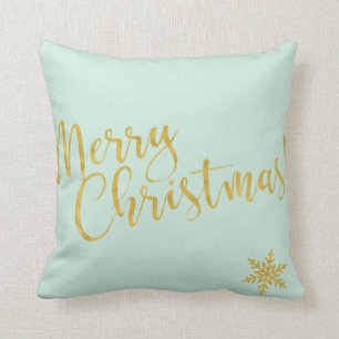 Modern Merry Christmas blue gold snowflakes Cushion
