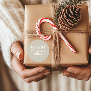 Modern Merry Christmas Boho Beige Holiday Classic Round Sticker