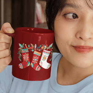 Modern Merry Christmas Boho Stockings Coffee Mug