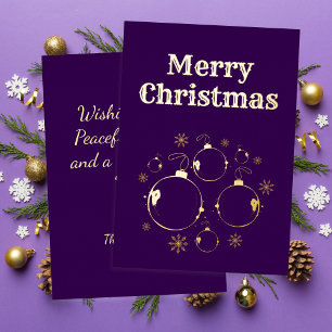 Modern Merry Christmas Bold Purple Gold  Foil Holiday Card
