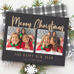 Modern Merry Christmas Bubble Letters Plaid Photo Holiday Card