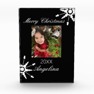 Modern Merry Christmas Bubble Snowflake Photo Block