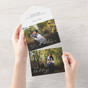 Modern Merry Christmas Calligraphy Photo All In One Invitation