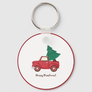 Modern Merry Christmas car with Christmas tree Key Ring