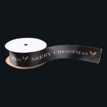 Modern Merry Christmas Chalkboard Satin Ribbon<br><div class="desc">Merry Christmas Black & White with Gold Holly Ribbon.</div>