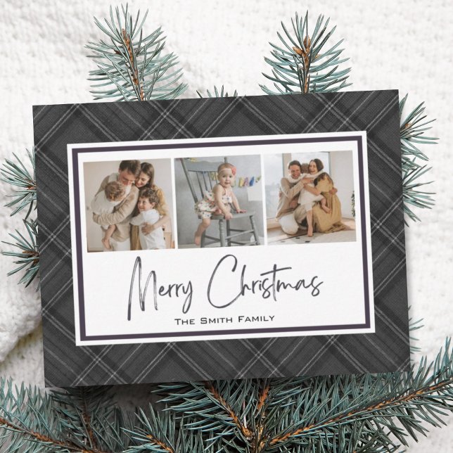 Modern Merry Christmas Classic Grey Plaid Holiday (Creator Uploaded)