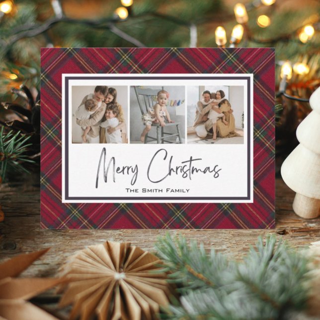 Modern Merry Christmas Classic Tartan Plaid Photo Holiday Card (Creator Uploaded)