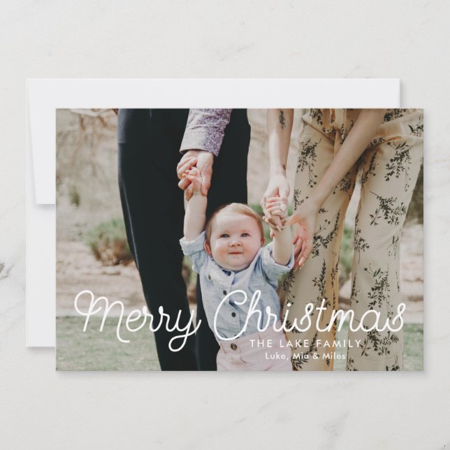 Modern Merry Christmas Custom Holiday Photo Card (Front)