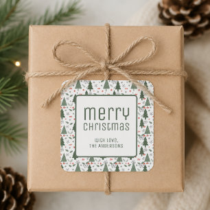 Modern Merry Christmas Custom Holiday Square Sticker