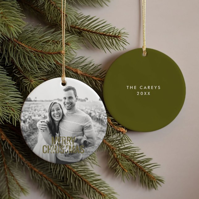 Modern Merry Christmas Custom Photo Ceramic Tree Decoration (Creator Uploaded)