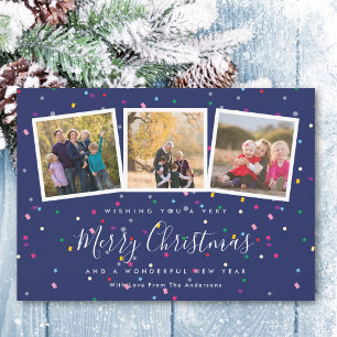Modern Merry Christmas Cute Family Photo Collage Holiday Card