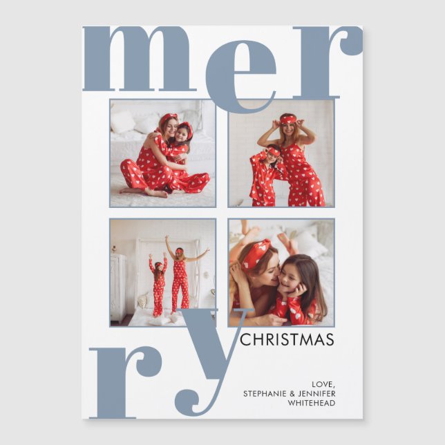 Modern Merry Christmas Dusty Blue Photo Collage (Front)