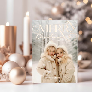Modern Merry Christmas Elegant 1 Photo Typography Foil Holiday Card