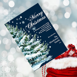 Modern Merry Christmas Elegant Script Snow Fir Holiday Card