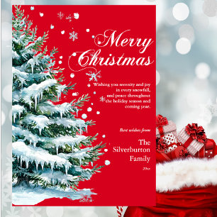 Modern Merry Christmas Elegant Script Snow Fir Holiday Card
