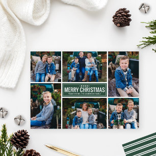 Modern Merry Christmas Emerald Green Photo Collage Holiday Card