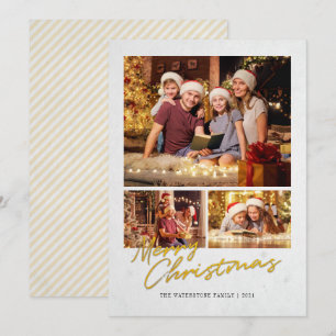 Modern Merry Christmas Family Faux Gold Photo Holiday Card