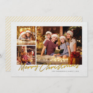 Modern Merry Christmas Family Multi Photo Holiday Card