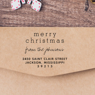 Modern Merry Christmas Family Name Greetings Self-inking Stamp