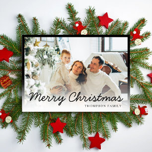 Modern Merry Christmas Family Photo Black Holiday Card