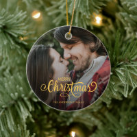 Modern Merry Christmas Family Photo Name 