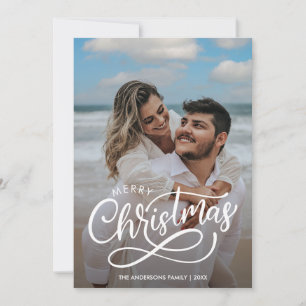 Modern Merry Christmas Family Photo Name Gold  Hol Holiday Card