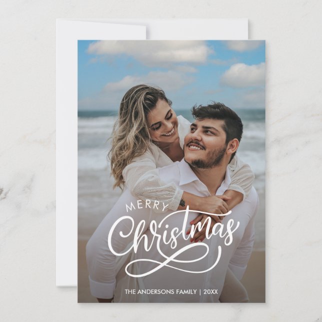 Modern Merry Christmas Family Photo Name Gold  Holiday Card (Front)