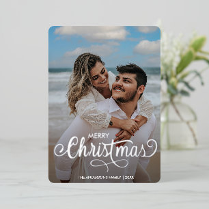 Modern Merry Christmas Family Photo Name Tartan Fo Foil Holiday Card