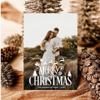 Modern Merry Christmas Family Photo Name Tartan