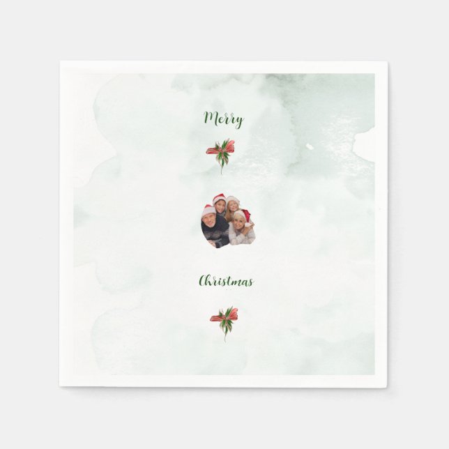 Modern merry Christmas family photo paper napkins  (Front)