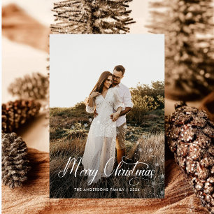 Modern Merry Christmas Family Photo plaid Tartan Holiday Card