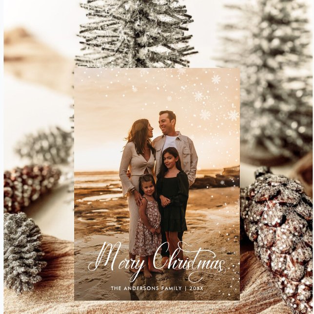 Modern Merry Christmas Family Photo plaid Tartan Holiday Card (Creator Uploaded)