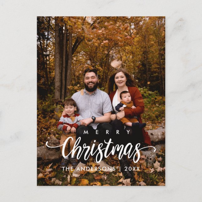 Modern Merry Christmas Family Photo Postcard (Front)