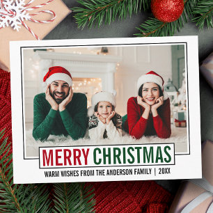 Modern Merry Christmas Family Photo Postcard