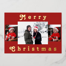 Modern Merry Christmas Family Photo Red & Gold