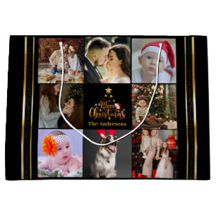 Modern Merry Christmas Family Photo Rustic  Large Gift Bag