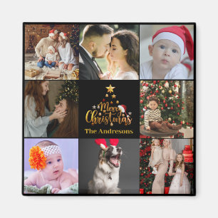 Modern Merry Christmas Family Photo Rustic Magnet