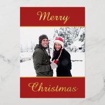 Modern Merry Christmas Family Photo Script Foil