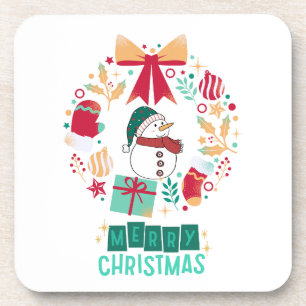 Modern Merry Christmas Floral Family Stylish Coaster