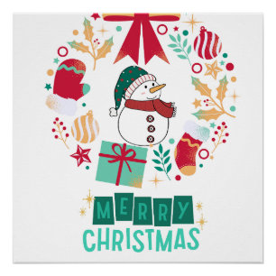 Modern Merry Christmas Floral Family Stylish Poster