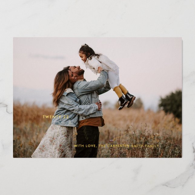 Modern Merry Christmas Foil Photo Card (Front)