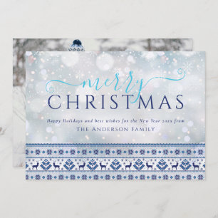Modern Merry Christmas Folk Pattern Photo Holiday Card