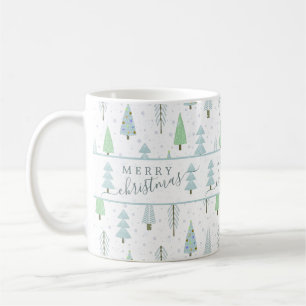Modern Merry Christmas Forest Trees Blue Green Coffee Mug