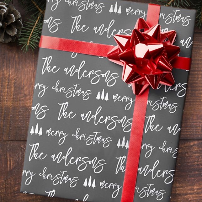 Modern Merry Christmas from Family Pattern Wrapping Paper (Creator Uploaded)