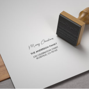 Modern Merry Christmas From Family Return Address  Rubber Stamp