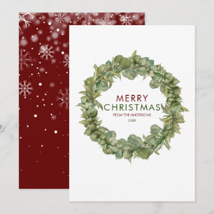 Modern Merry Christmas Garland Burgundy Holiday Card