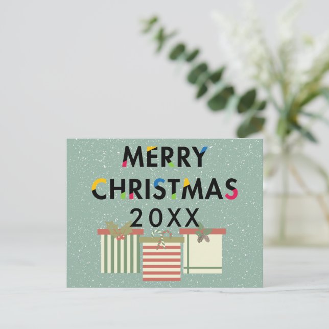 Modern Merry Christmas Gift Boxes Postcard (Standing Front)
