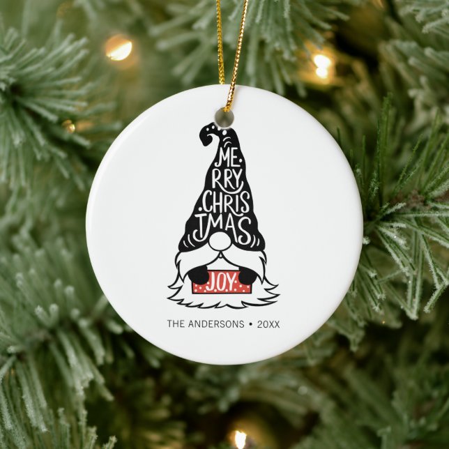 Modern Merry Christmas Gnome Holiday Ceramic Tree Decoration (Tree)