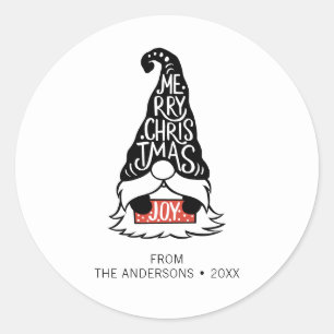 Modern Merry Christmas Gnome Holiday Classic Round Sticker
